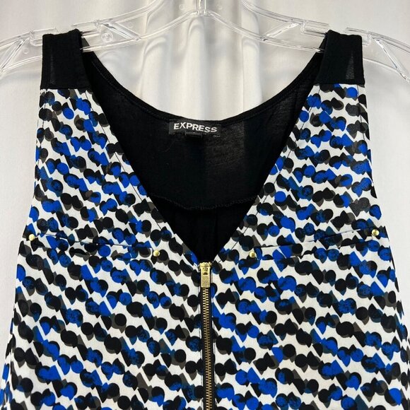 Express Womens 1/4 Zip Sleeve Top Blue/Multi Print Size Small Hi Low - Picture 3 of 8